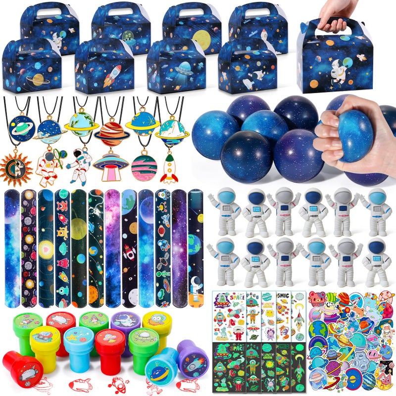 Golray 134pcs Space Party Favors with Box Stress Balls Erasers Luminous Tattoos Stamps Necklaces Bracelets Outer Space Birthday Decorations Gift Goodie Bag Stuffers Astronaut Toys for Kids Boys Girls - Image 2