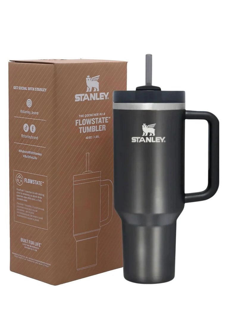 Stanley Quencher H2.0 FlowState Vacuum Insulated Tumbler – 40oz Black Stainless Steel Travel Mug with Leakproof Lid and Reusable Straw, Double-Walled Thermos Bottle Keeps Drinks Cold for 24 Hours or Hot for 7 Hours, Durable, BPA-Free, Portable Cup for Work, Gym, and Outdoor Hydration  - Image 3
