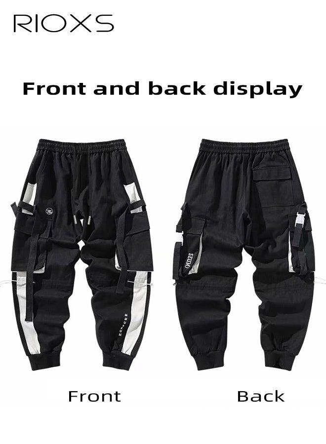 RIOXS Fashionable Cargo Trouser for Men with Multi-Pocket, Casual Drawstring Pants with Elasticated Waist and Narrow Leg Opening, Men's Outdoor Trousers, Suitable for All Seasons  - Image 3