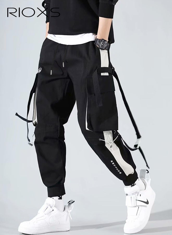 RIOXS Fashionable Cargo Trouser for Men with Multi-Pocket, Casual Drawstring Pants with Elasticated Waist and Narrow Leg Opening, Men's Outdoor Trousers, Suitable for All Seasons  - Image 1