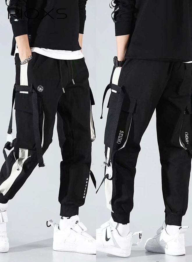RIOXS Fashionable Cargo Trouser for Men with Multi-Pocket, Casual Drawstring Pants with Elasticated Waist and Narrow Leg Opening, Men's Outdoor Trousers, Suitable for All Seasons  - Image 2