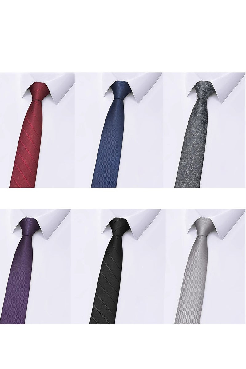 6pcs Business Men Essential Meeting Necktie Sets High-grade 1200Needles Soft Touch Handmade Gentlemen Classic Stripe Daily Neck Tie For Party Birthday Weeding 3.15Inch