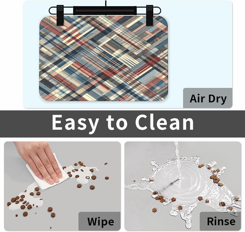 Pet Feeding Mat for Floors Waterproof Dog Mat for Food and Water Seamless Texture Pattern Plaid Design Absorbent Quick Dry Non Slip Mats Cat Bowls 18X12In - Image 5