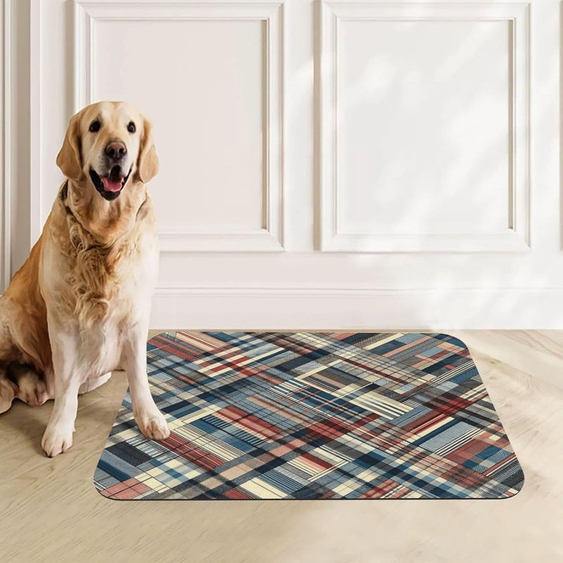 Pet Feeding Mat for Floors Waterproof Dog Mat for Food and Water Seamless Texture Pattern Plaid Design Absorbent Quick Dry Non Slip Mats Cat Bowls 18X12In - Image 2