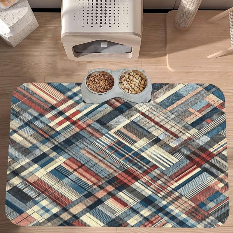Pet Feeding Mat for Floors Waterproof Dog Mat for Food and Water Seamless Texture Pattern Plaid Design Absorbent Quick Dry Non Slip Mats Cat Bowls 18X12In - Image 3