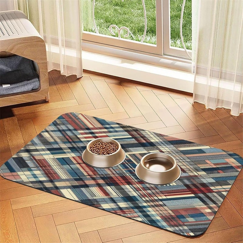 Pet Feeding Mat for Floors Waterproof Dog Mat for Food and Water Seamless Texture Pattern Plaid Design Absorbent Quick Dry Non Slip Mats Cat Bowls 18X12In - Image 1