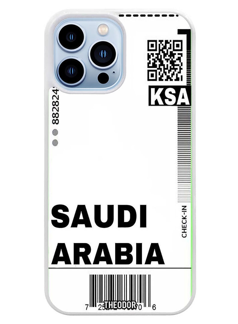Theodor Protective Case Cover For APPLE IPHONE 14 Pro Max Saudi boarding pass (White Bumper) - Image 1
