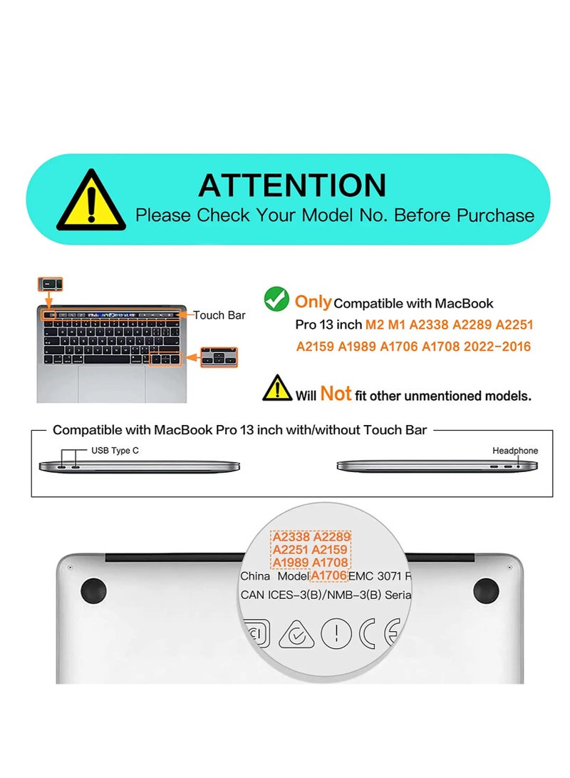 3 in 1 Hard Rubberized Hard Case for MacBook Pro 13 inch 2020 2019 2018 2017 2016 Release A2338 M1 A2289 A2251 A2159 A1989 A1706 A1708, Plastic Hard Shell Cover & Keyboard Cover Skin - Image 4