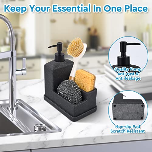Deobath Dish Soap Dispenser with Sponge Holder,Liquid Hand and Dish Soap Dispenser and Spong Caddy with Brush Holder 3 in 1 Countertop Organizer for Kitchen Sink and Bathroom,Black - Image 5