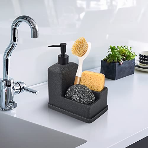 Deobath Dish Soap Dispenser with Sponge Holder,Liquid Hand and Dish Soap Dispenser and Spong Caddy with Brush Holder 3 in 1 Countertop Organizer for Kitchen Sink and Bathroom,Black - Image 2