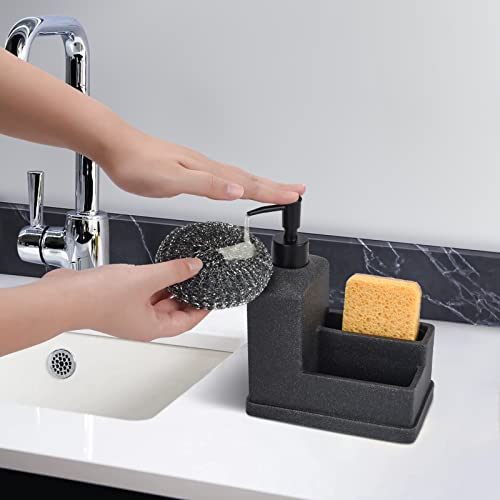 Deobath Dish Soap Dispenser with Sponge Holder,Liquid Hand and Dish Soap Dispenser and Spong Caddy with Brush Holder 3 in 1 Countertop Organizer for Kitchen Sink and Bathroom,Black - Image 4