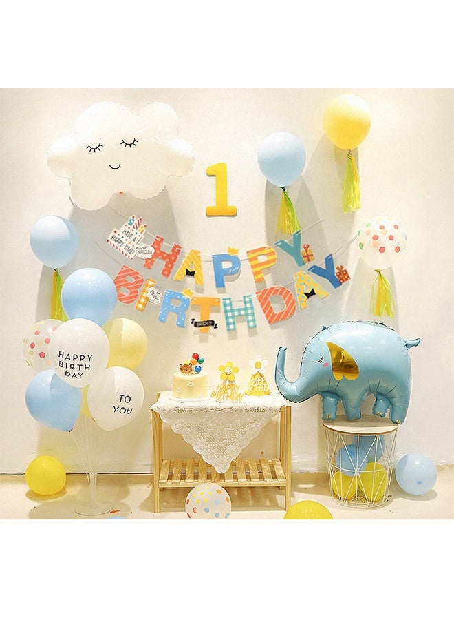 Cute Elephant Balloon Set with Happy Birthday Banner,Cake Topper,Perfect for Graduation Baby Shower Birthday Party Backdrop - Image 1