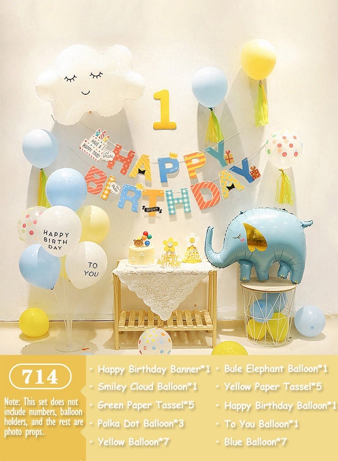 Cute Elephant Balloon Set with Happy Birthday Banner,Cake Topper,Perfect for Graduation Baby Shower Birthday Party Backdrop - Image 2
