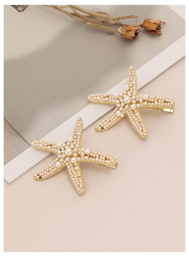 ميك ميشيك مجموعة مشابك شعر ذهبية على شكل نجم البحر من MAKEMECHIC للنساء، قطعتان أو ثلاث قطع، مزينة باللؤلؤ، إكسسوارات شعر صيفية للشاطئ، لون ذهبي، مقاس واحد - Image 2