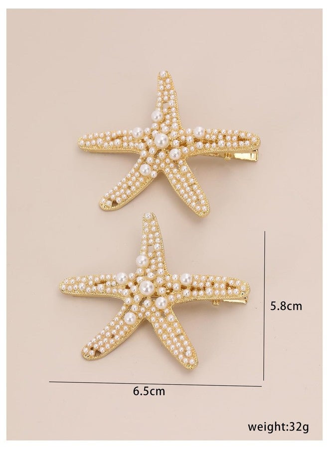 ميك ميشيك مجموعة مشابك شعر ذهبية على شكل نجم البحر من MAKEMECHIC للنساء، قطعتان أو ثلاث قطع، مزينة باللؤلؤ، إكسسوارات شعر صيفية للشاطئ، لون ذهبي، مقاس واحد - Image 4