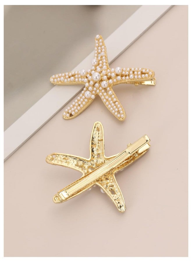 ميك ميشيك مجموعة مشابك شعر ذهبية على شكل نجم البحر من MAKEMECHIC للنساء، قطعتان أو ثلاث قطع، مزينة باللؤلؤ، إكسسوارات شعر صيفية للشاطئ، لون ذهبي، مقاس واحد - Image 3