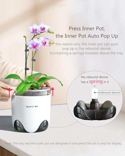 Meshpot 5 inch Orchid Pots with Holes for Repotting with Excellent Airflow, Set of 1, Double Layer Plastic Imitate Ceramic Orchid Planter, Clear Orchid Pot Match Decorative Orchid Container - Image 3