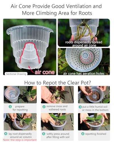 Meshpot 5 inch Orchid Pots with Holes for Repotting with Excellent Airflow, Set of 1, Double Layer Plastic Imitate Ceramic Orchid Planter, Clear Orchid Pot Match Decorative Orchid Container - Image 5