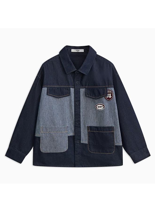 Mqd Boys' Preppy Style Children's Denim Shirt Jacket, Original Denim Color, Size 120 - Image 3