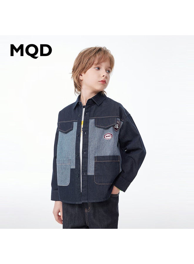 Mqd Boys' Preppy Style Children's Denim Shirt Jacket, Original Denim Color, Size 120 - Image 1