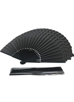 Vitacelli 2 Pieces Folding Hand Fan, Black Silk Fabric Bamboo Ribs Hand Held, Chinese Japanese Vintage Silk Fans Fan for Wedding, Dancing, Church, Party, Gift Gift, DIY Creating  - Image 2