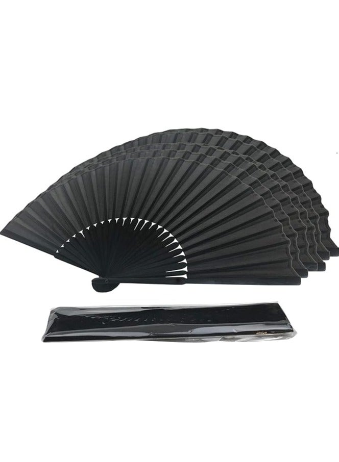 Vitacelli 2 Pieces Folding Hand Fan, Black Silk Fabric Bamboo Ribs Hand Held, Chinese Japanese Vintage Silk Fans Fan for Wedding, Dancing, Church, Party, Gift Gift, DIY Creating - Image 2