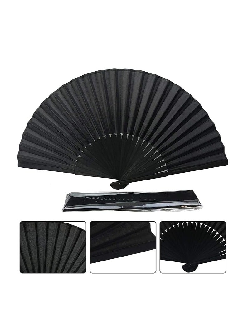 Vitacelli 2 Pieces Folding Hand Fan, Black Silk Fabric Bamboo Ribs Hand Held, Chinese Japanese Vintage Silk Fans Fan for Wedding, Dancing, Church, Party, Gift Gift, DIY Creating - Image 3