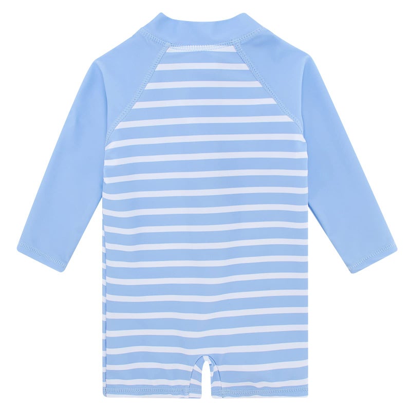 uideazone Baby Boys One Piece Bathing Suit White Light Blue Stripe One Piece Swimwear UPF 50+ Sun Protection Swimsuit 3-6 Months - Image 4