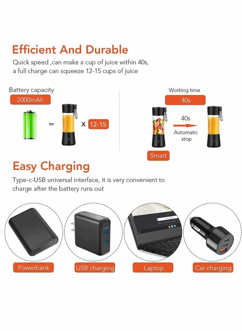 سيوسي خلاط محمول ، خلاط سفر ، خلاط صغير ، خلاط شخصي للفواكه قابل لإعادة الشحن مع USB ، 380 مل ، عصير فواكه لمزج رائع (أسود)  - Image 2