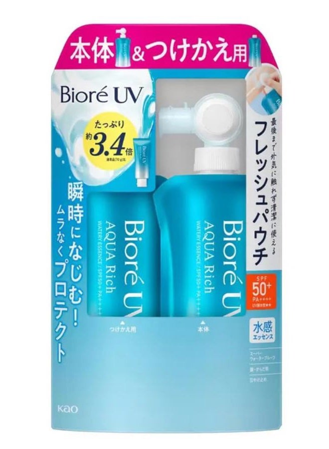 Biore UV Aqua Rich Watery Essence, 4.2 oz (120 g) + 4.2 oz (120 g) Refill, Set of 2