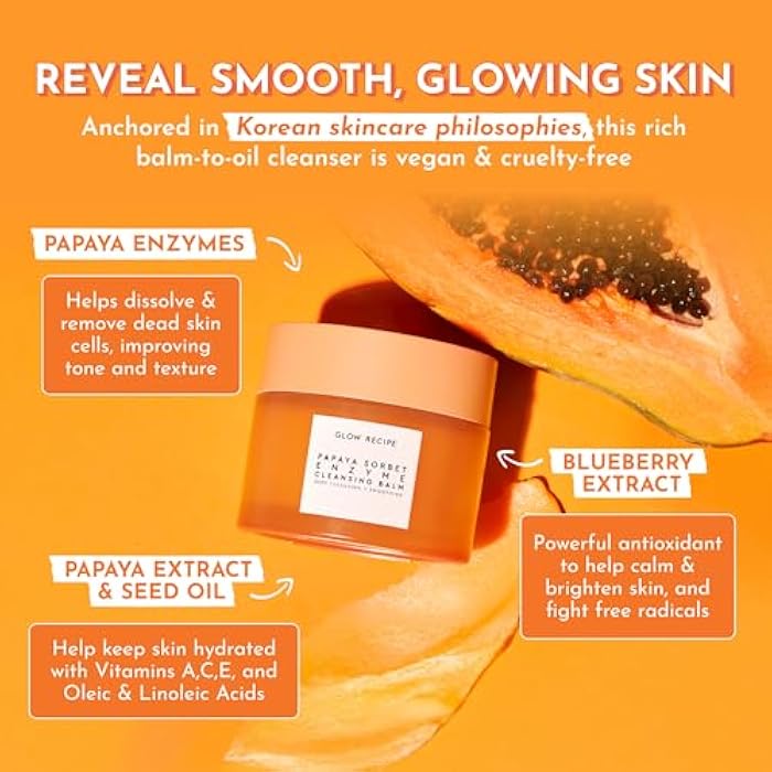 Glow Recipe Papaya Enzyme Cleansing Balm Makeup Remover - Gentle Exfoliator, Makeup Melting Balm & Face Cleanser for Women - Exfoliating Face Wash to Even Skin Tone & Lock-in Facial Hydration (3.38oz) - Image 3