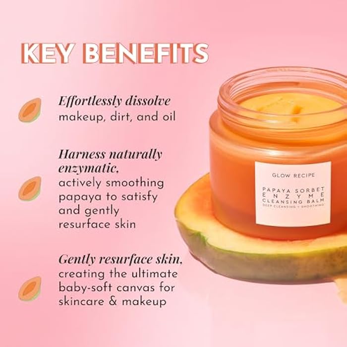 Glow Recipe Papaya Enzyme Cleansing Balm Makeup Remover - Gentle Exfoliator, Makeup Melting Balm & Face Cleanser for Women - Exfoliating Face Wash to Even Skin Tone & Lock-in Facial Hydration (3.38oz) - Image 2