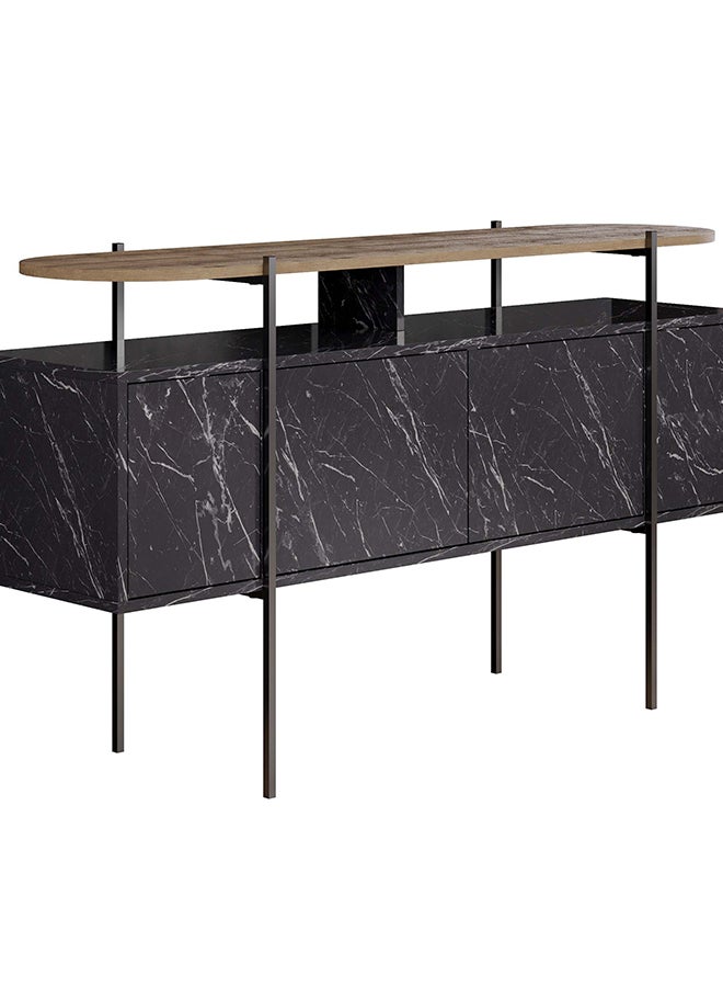 Mourah Home Hanley Console  Modern 4Door Sideboard With Sturdy Metal Legs. Spacious Storage For Living Room Dining Room And Hallway. Elegant Design  38X86X150 Cm (Black Marble Brown) - Image 4