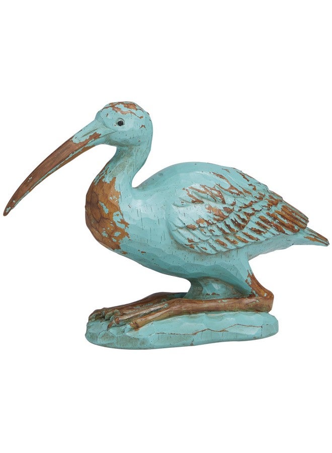 ديكو 79 تمثال طائر مزخرف من بوليستون من مجموعة ديكو 79، ديكور منزلي عتيق مع لمسات مستوحاة من الخشب البني، تمثال صغير مميز، 3 × 11 × 7 بوصة، أزرق مخضر - Image 1