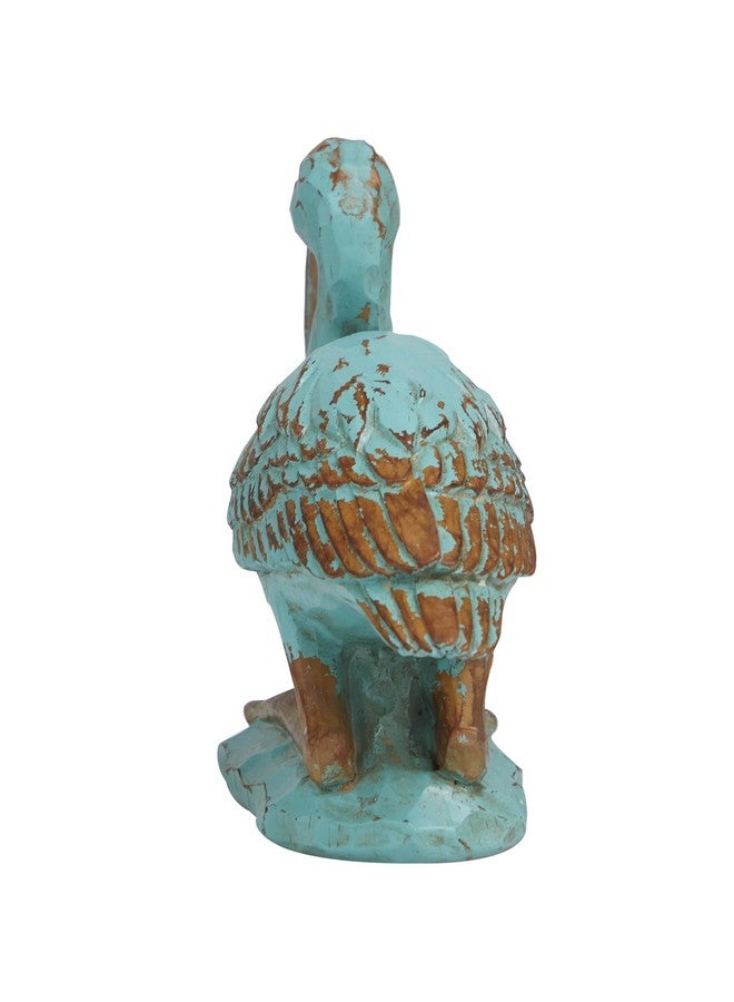 ديكو 79 تمثال طائر مزخرف من بوليستون من مجموعة ديكو 79، ديكور منزلي عتيق مع لمسات مستوحاة من الخشب البني، تمثال صغير مميز، 3 × 11 × 7 بوصة، أزرق مخضر - Image 3