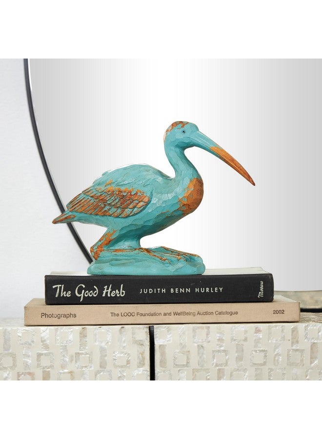 ديكو 79 تمثال طائر مزخرف من بوليستون من مجموعة ديكو 79، ديكور منزلي عتيق مع لمسات مستوحاة من الخشب البني، تمثال صغير مميز، 3 × 11 × 7 بوصة، أزرق مخضر - Image 5