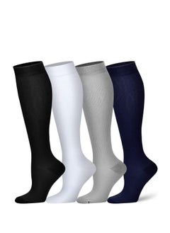Compression Socks, 4 Pairs for Women and Men, Athletic, Travel, Running, Fitness, Flight Socks, Reduce Calf Pain Faster Recovery