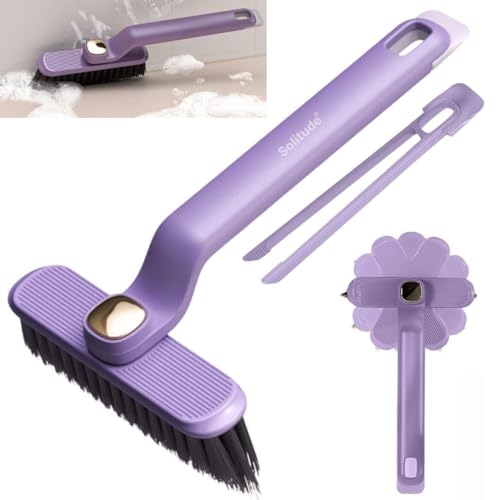 Solitude Multi-Function Toilet & Bathroom Cleaning Brush Hard Bristle Rotating Crevice & Tile Scrubber, Floor & Toilet Cleaner, Grout & Gap Cleaning Tool, Plastic Handle Brush - Image 1