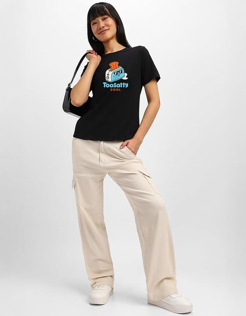 JUNEBERRY® Women’s Regular Fit Pure Cotton Printed T-Shirt | Soft Fabric, Breathable Comfort | Round Neck, Half Sleeves, Round Neck (JB_55_TOSTY_BLK_S) - Image 5