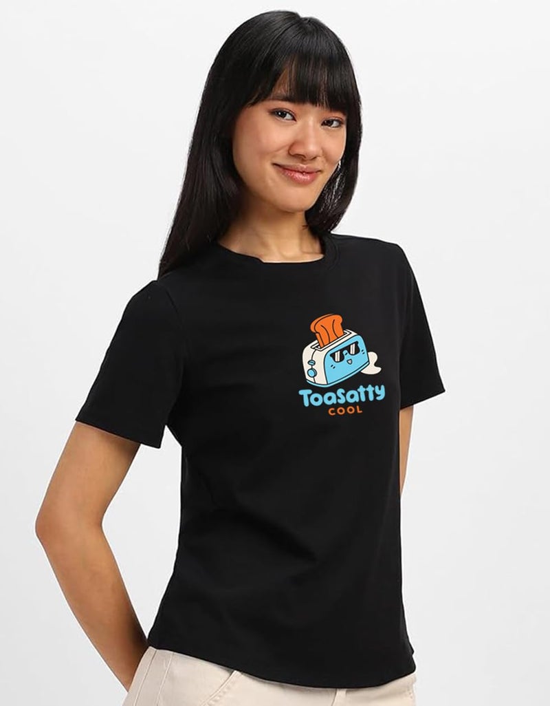 JUNEBERRY® Women’s Regular Fit Pure Cotton Printed T-Shirt | Soft Fabric, Breathable Comfort | Round Neck, Half Sleeves, Round Neck (JB_55_TOSTY_BLK_S) - Image 3
