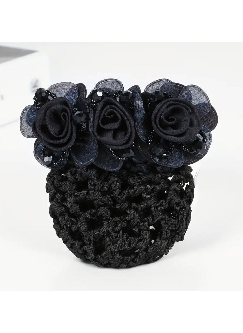 Goolsky - Flower Hair Clip Hair Bun Cover Barrettes Net Hairnet, Elegant Flower Decor Hair Accessories Hair Clip - Image 1