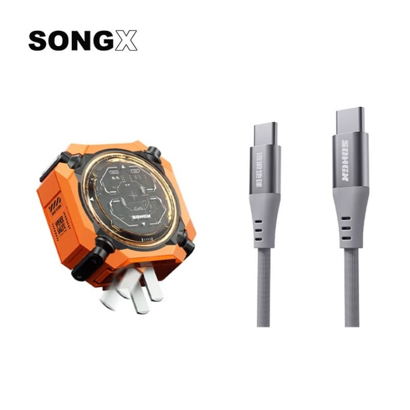 Songx 70W GaN Charger Set, Qc4.0 Super Fast Charging 3-Port 100w Wall Adapter with Usb-c to C Cable, Yellow - Image 1