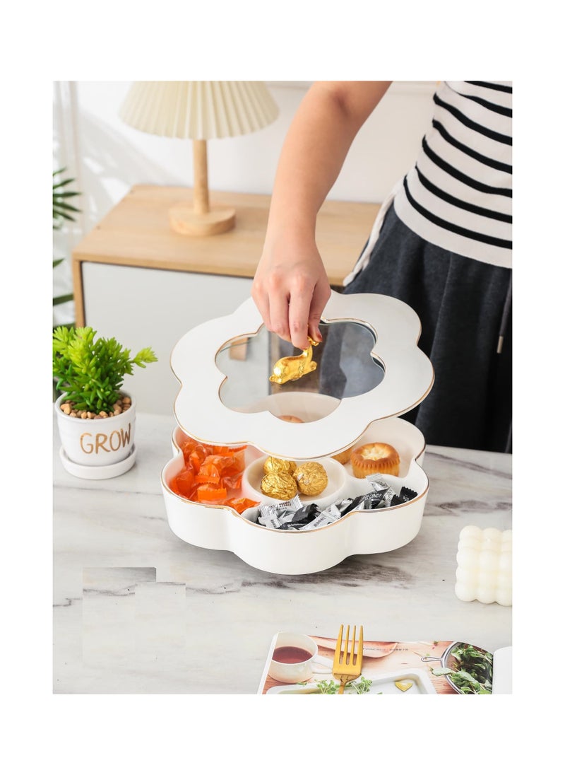 MARBLE - Classic Marble White Revolving Divided Porcelain Snack Plate CDB110.5GC - Image 1