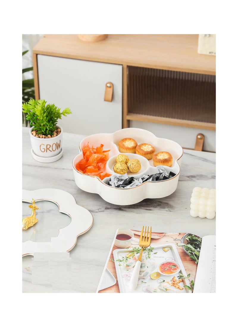 MARBLE - Classic Marble White Revolving Divided Porcelain Snack Plate CDB110.5GC - Image 1