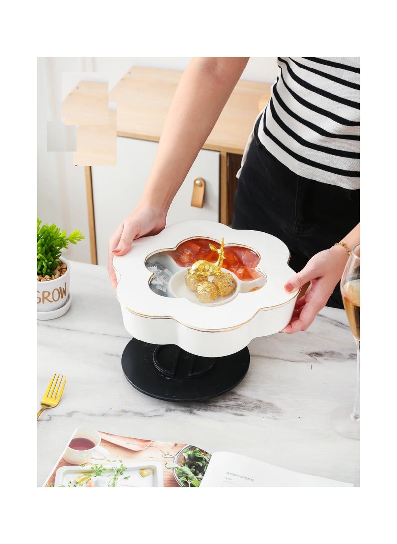 MARBLE - Classic Marble White Revolving Divided Porcelain Snack Plate CDB110.5GC - Image 1