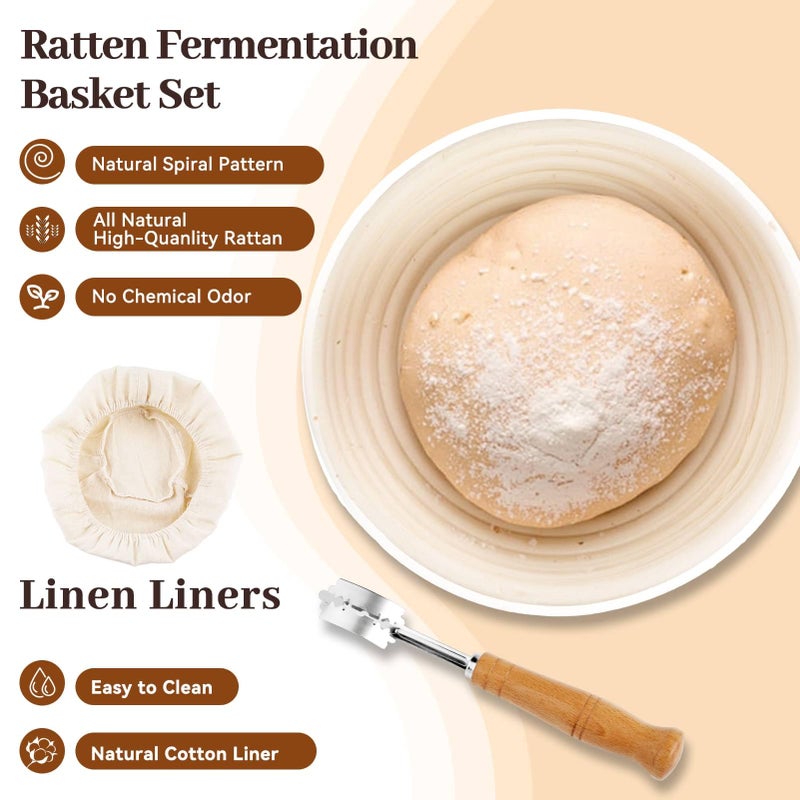 WEPSEN Sourdough Starter Kit,19PCS Banneton Bread Proofing Basket with Glass Sourdough Starter Jar, Sourdough Bread Baking Supplies, 9'' Round Bread Proofing Basket, for Bread Making Baking Fermentation - Image 4