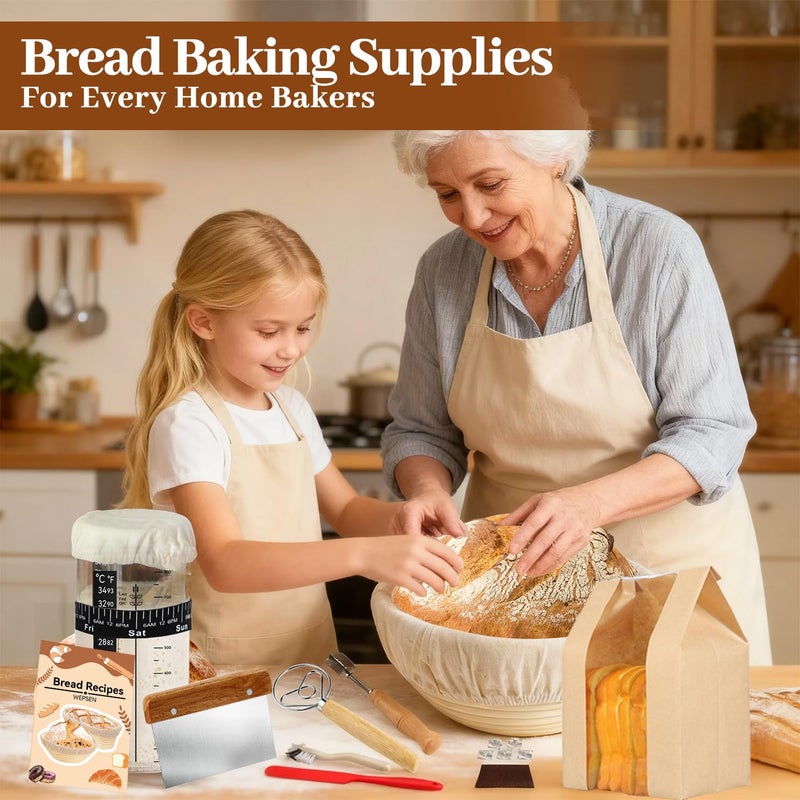 WEPSEN Sourdough Starter Kit,19PCS Banneton Bread Proofing Basket with Glass Sourdough Starter Jar, Sourdough Bread Baking Supplies, 9'' Round Bread Proofing Basket, for Bread Making Baking Fermentation - Image 2