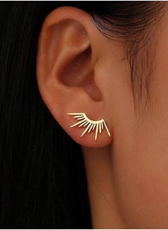 Generic MANIKAN Gold-Toned Metallic Feather Ear Studs, Pair, stainless steel  - Image 2