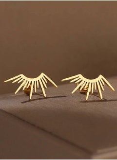 Generic MANIKAN Gold-Toned Metallic Feather Ear Studs, Pair, stainless steel  - Image 3