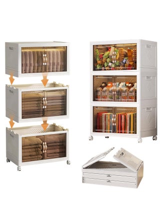 3-Layer Foldable Storage Box, Stackable Storage Bins with Lids and Doors, Collapsible Storage Bins with Wheels, Stackable Cabinet Storage Containers for Home Living Room Office - pzsku/Z829FF4495DB706398E5FZ/45/_/1720527904/a5419688-54f6-4b01-a8b1-ab8c3042bd81